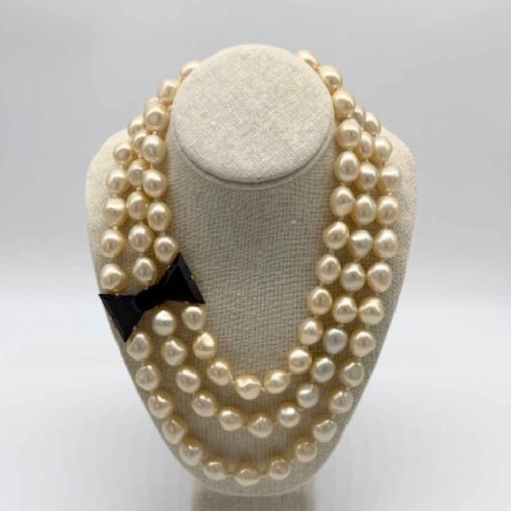 Kate Spade New York "BLACK TIE OPTIONAL" Triple Strand Pearl Statement Necklace